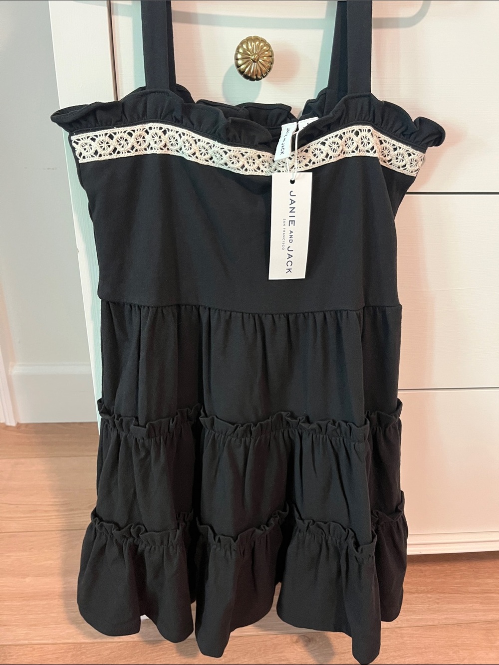 Janie and Jack Black Tiered Dress with Cream Lace Trim